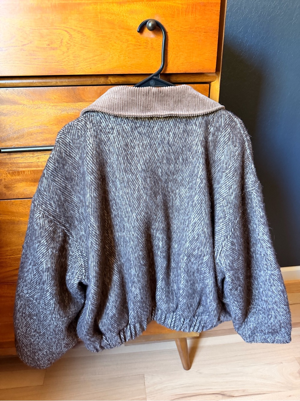Anthropologie Brown Herringbone Corduroy-Collar Sweater Jacket